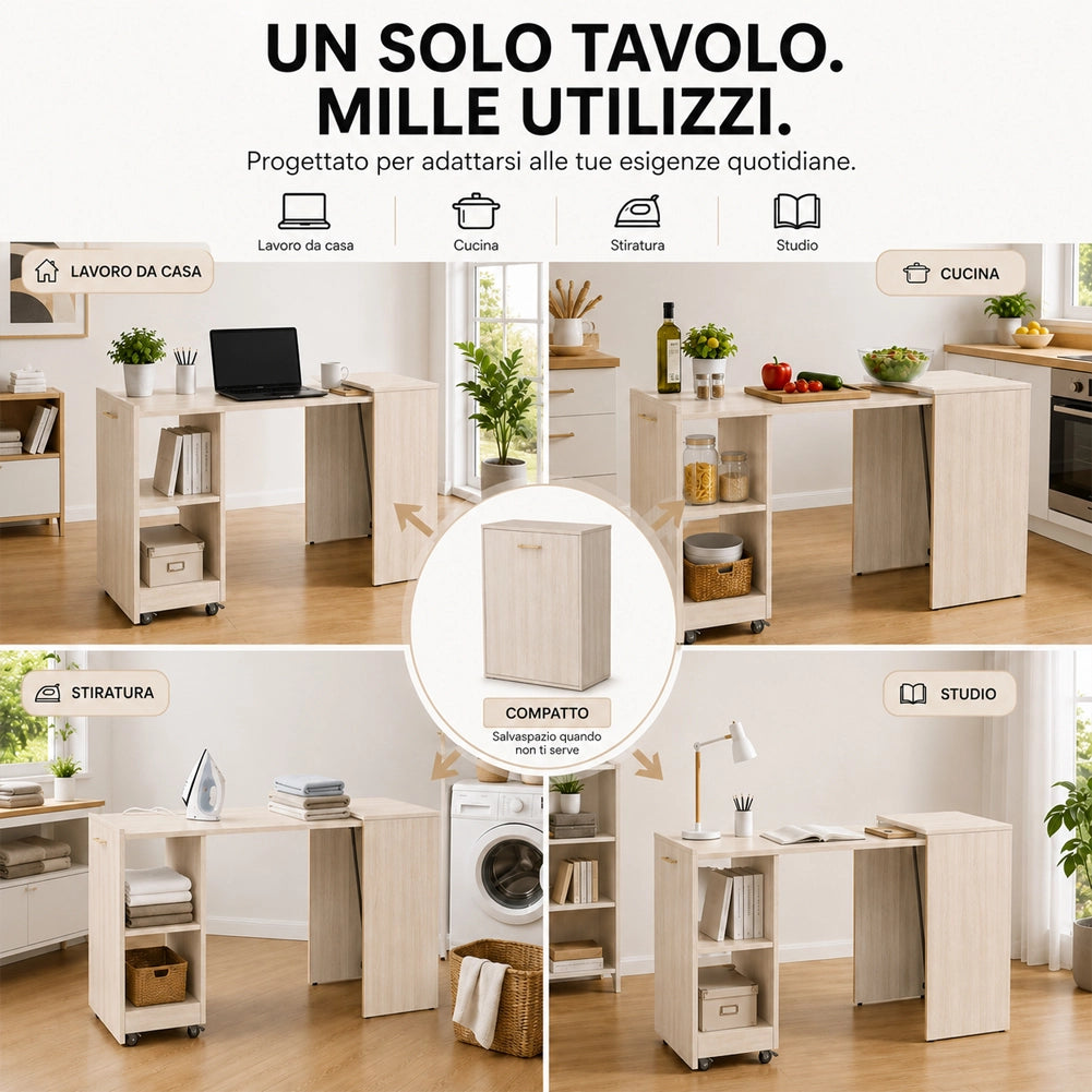 Mobile con Tavolo a Scomparsa Olmo Richiudibile Salvaspazio Scrivania Libreria