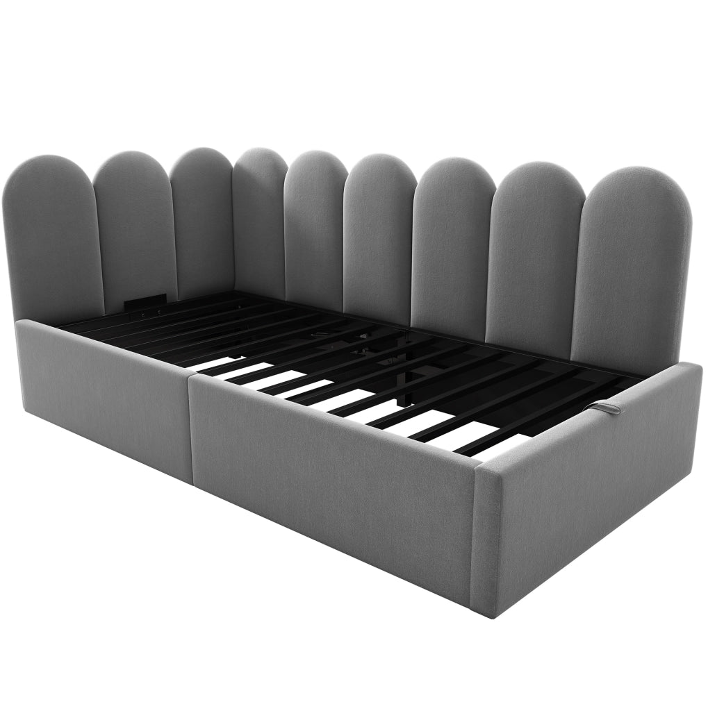 Letto contenitore 90x190 cm con rete idraulica; velluto grigio