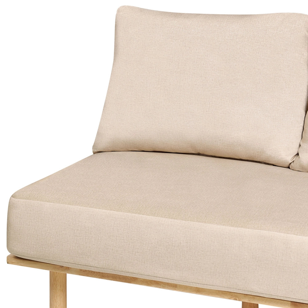 Divano 2 posti in tessuto di tela imbottito beige con due sostegni
