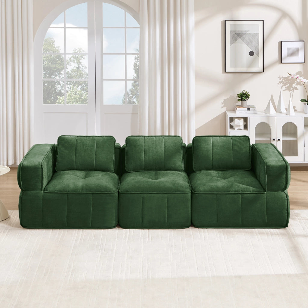 Divano modulare a 3 posti in poliestere con seduta profonda e base antiscivolo, verde 271 × 93 × 67 cm