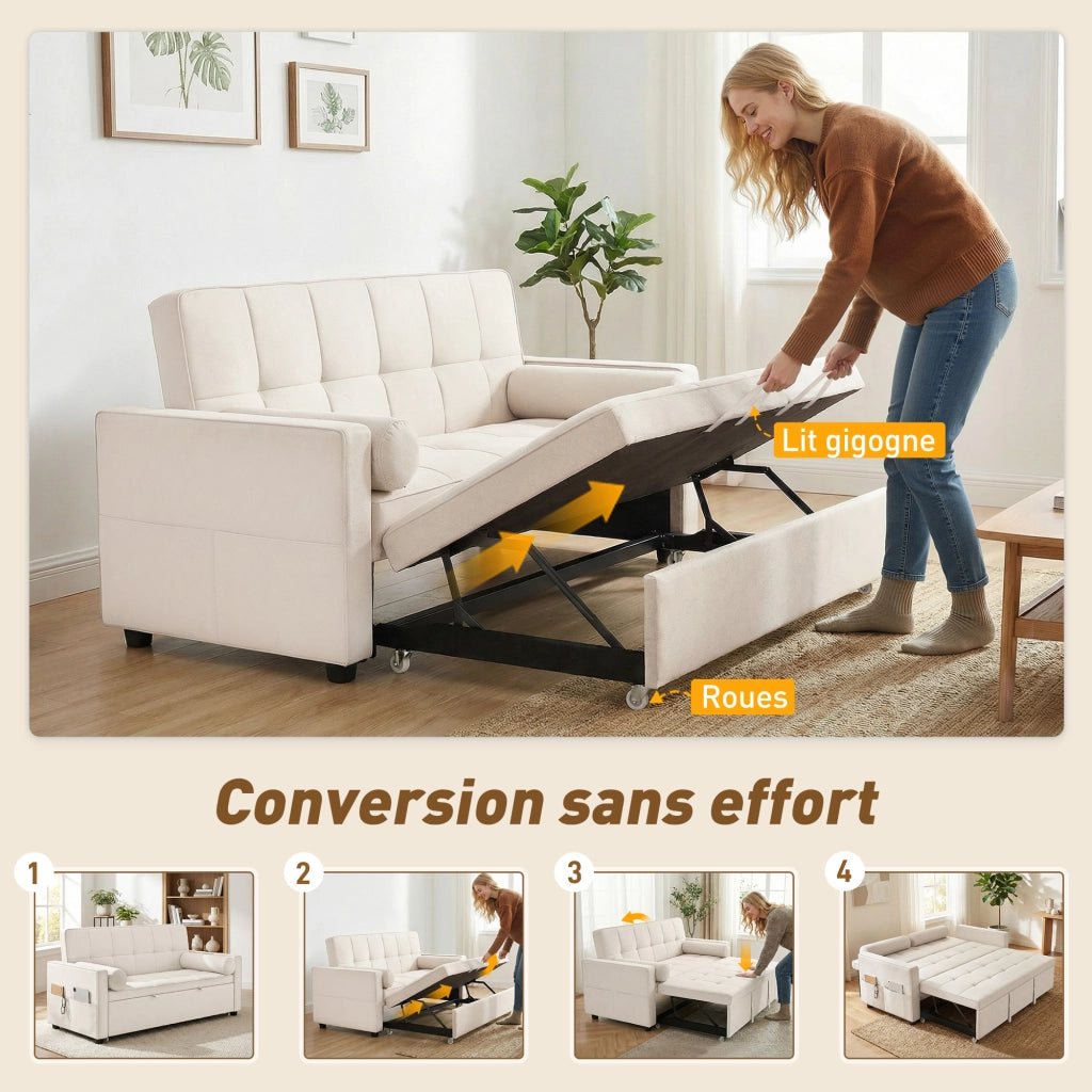 Divano letto 2 posti con letto gigogne ¨C zephmum ¨C 80.5x137.5x84 cm beige