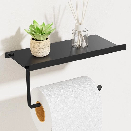 Sostegno per carta igienica, supporto per carta igienica a muro con piatti pratica, tappeto per carta igienica in acciaio inossidabile 304, per bagno e cucina/bagno, nero