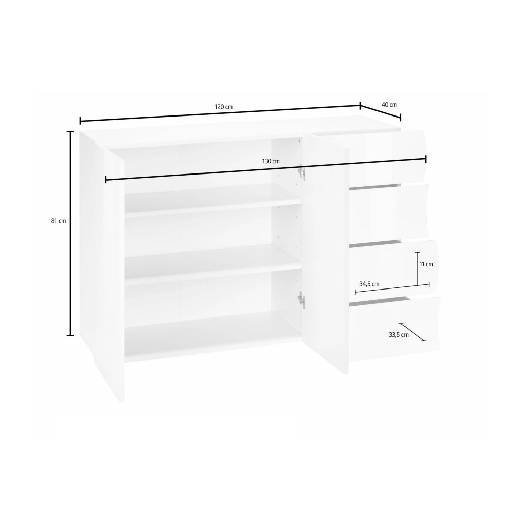 Mobile Multiuso 2 Ante 4 Cassetti Onda 124x40x81 cm Finitura in Melamina Antracite Opaco