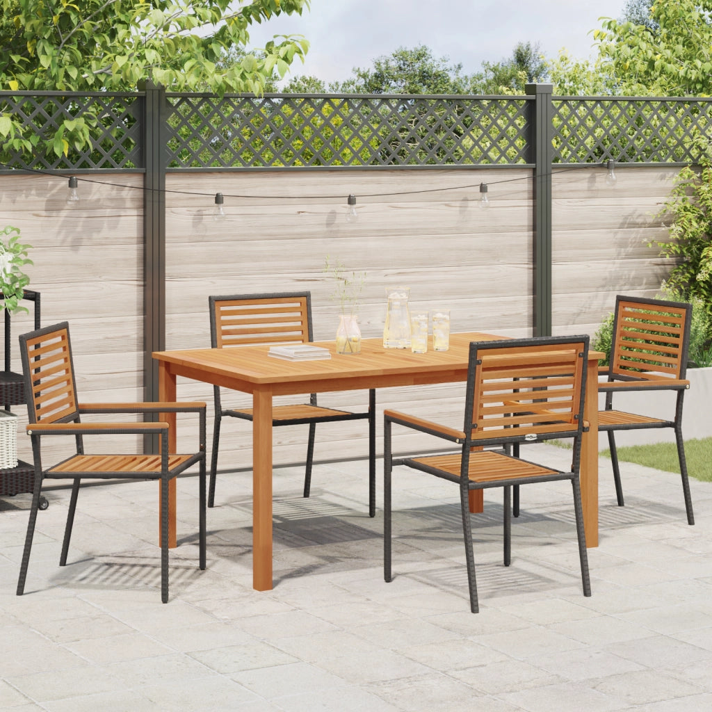 Set Pranzo Giardino  5 Pezzi Rattan Nero Acacia