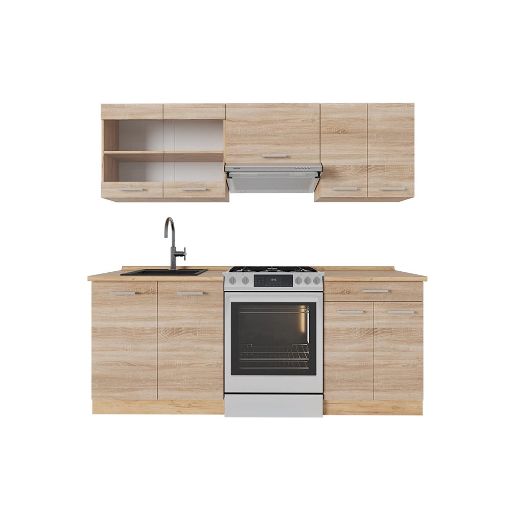Cucina componibile R-Line Sonoma/Rovere dorato 200 cm senza piano di lavoro Vicco