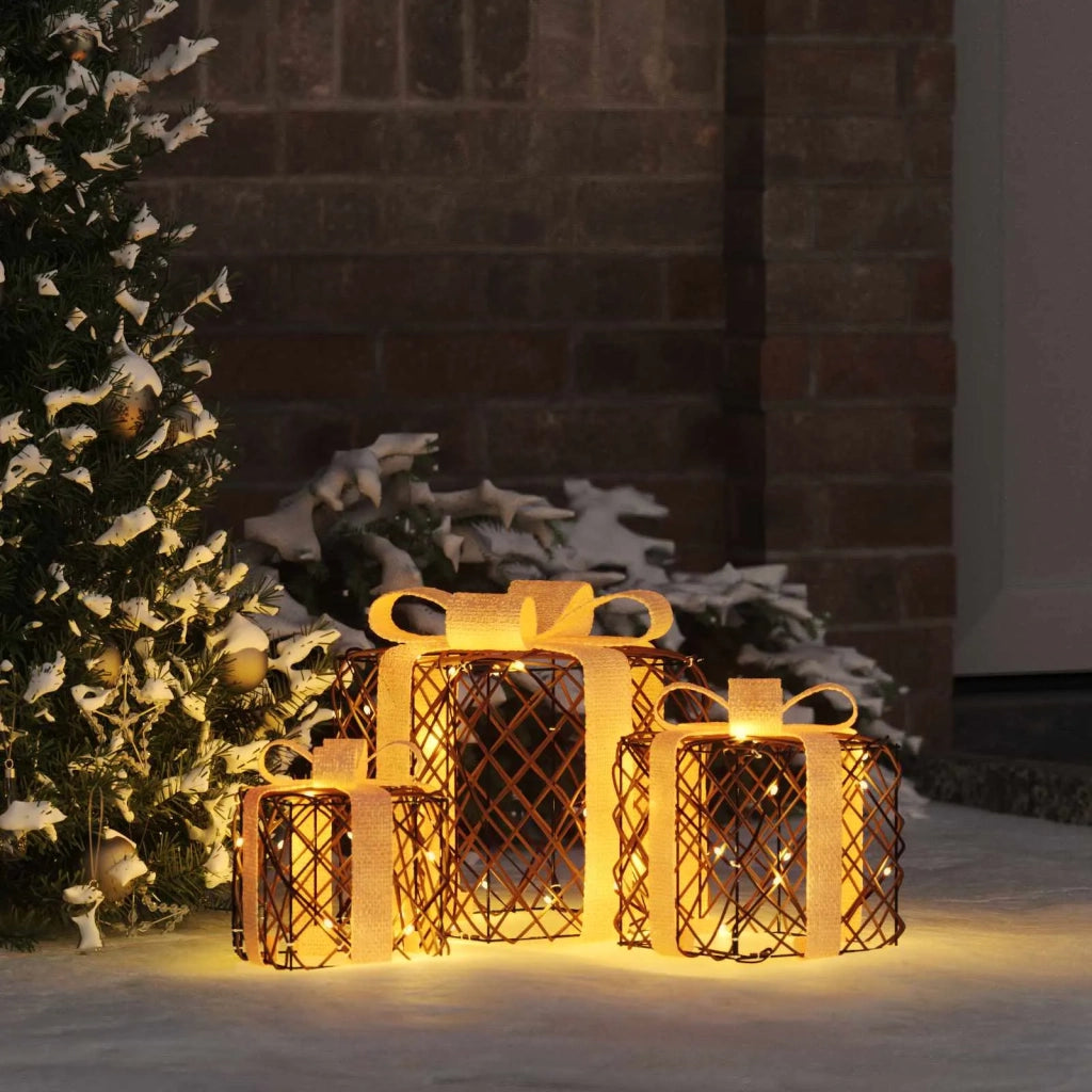 Scatola Regalo 3 pcs Bianco caldo 20 x 20 x 20 cm Rattan 42019097