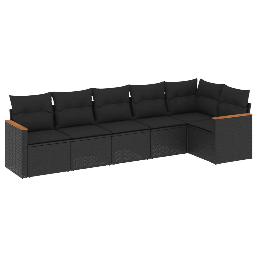 Set Divano da Giardino 6 pz con Cuscini Nero in Polyrattan 3258387