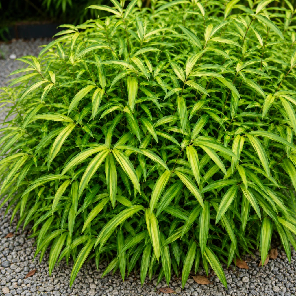 Gardenaria Bambù Nano Auricomus - Pleioblastus auricomus - Bambù ornamentale da esterno Altezza: 30 cm (vaso 16)