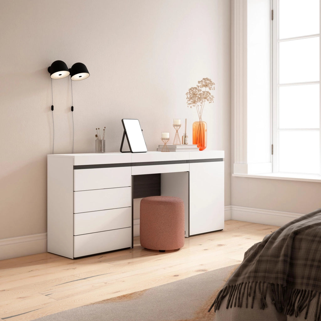 Tavolo da toeletta, 177x35x75cm, Con cassetto, Cassettiera, Bianco RF3453