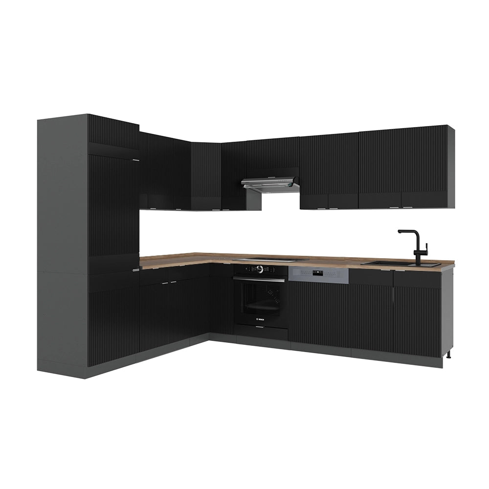Cucina angolare completa Fame-Line Nero rigato/Antracite 287 x 60 cm, PL Rovere Vicco