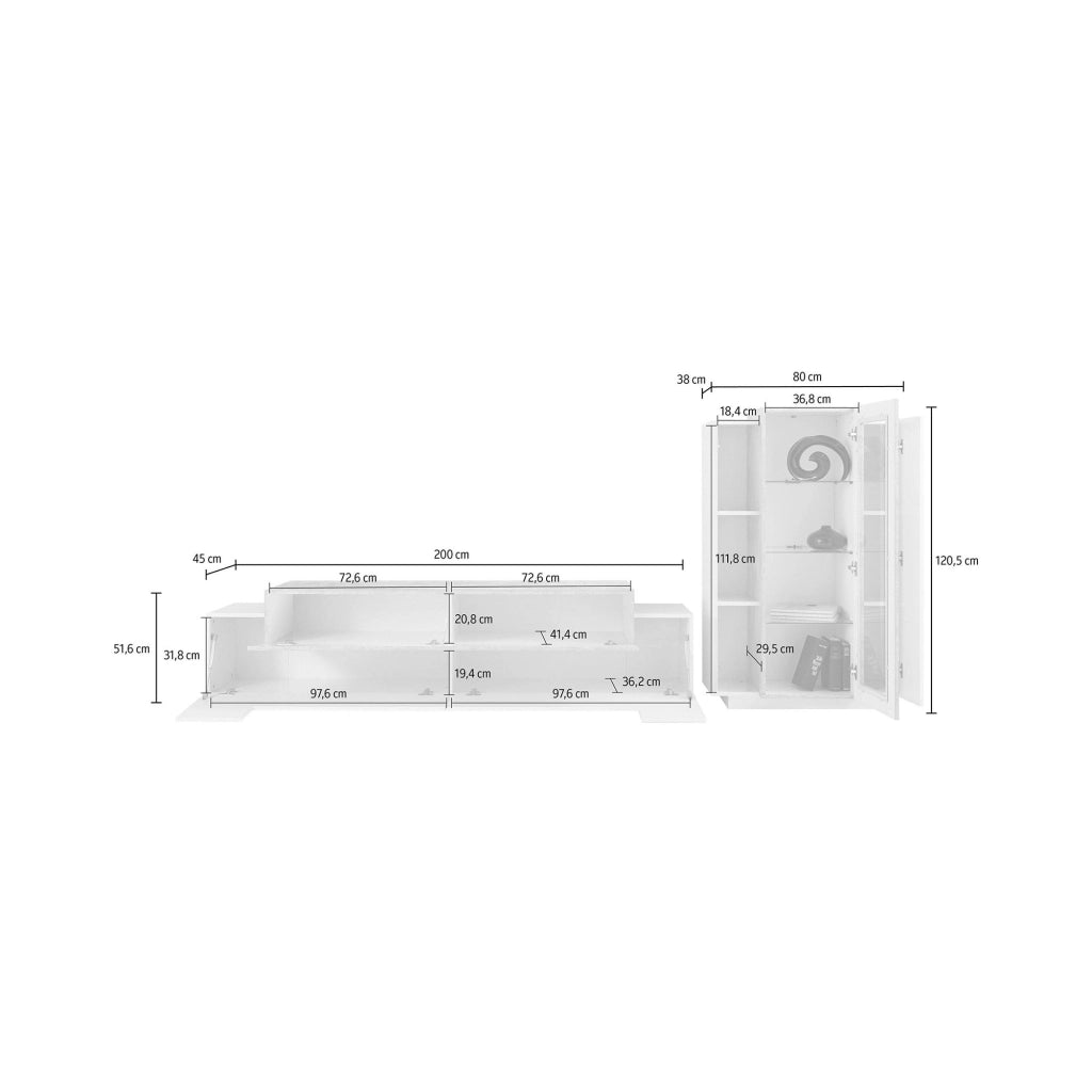 Isaia, Parete Attrezzata Modulabile Made in Italy, 45x280x120h cm Bianco Lucido