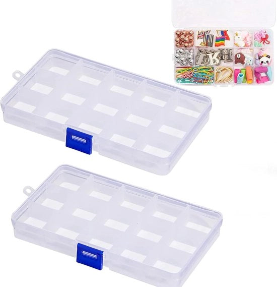 Set di conservazione per piccoli oggetti con 15 cassettoni, regolabile - Scatola di conservazione per perle, gioielli e orecchini - Set da 2 pezzi