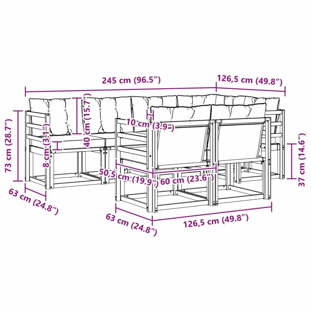 Set di divani da esterno con cuscino 7 pcs Naturale e Nero 3368751