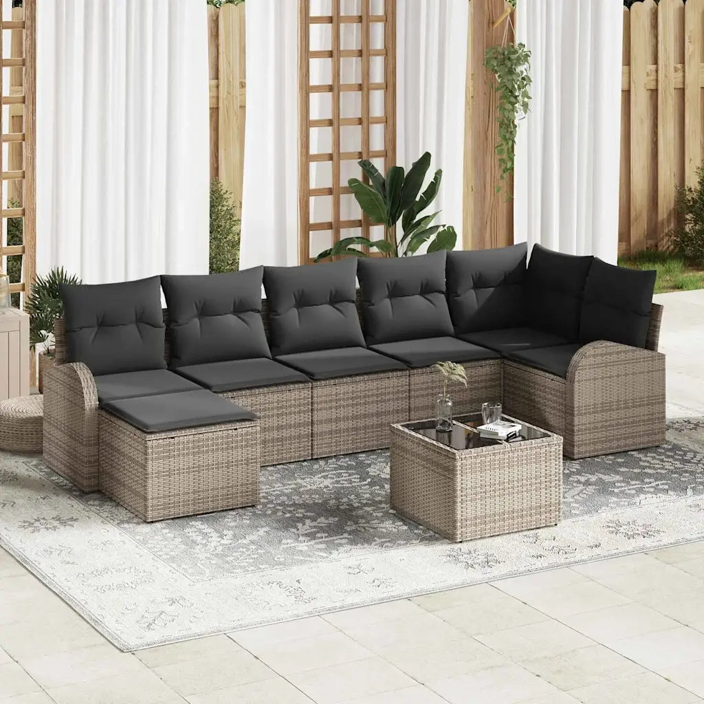 Set Divano da Giardino con cuscino 8 pcs Grigio Poly Rattan 3346139