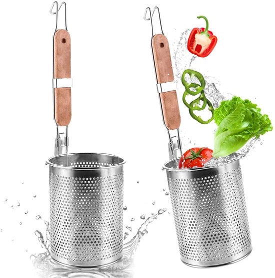Set di Siftatori per Pasta in Acciaio Inossidabile - 12 cm - Maniglia in Legno - Confezione da 2 - Setola Fine - Accessorio Cucina