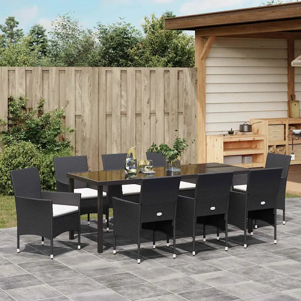 Set da Pranzo per Giardino con cuscino 9 pcs Nero polyrattan 3379729