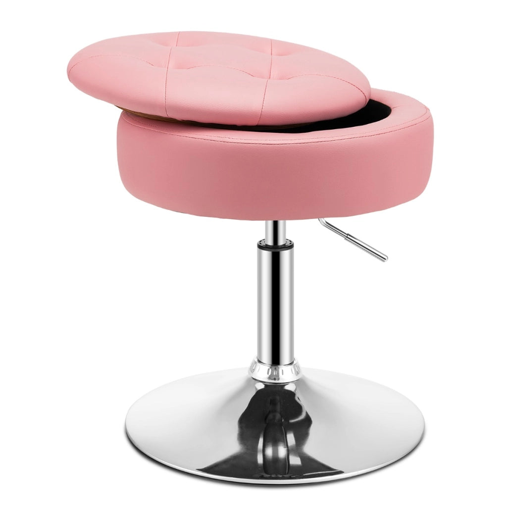 Sgabello girevole a 360¡ã per vanit¨¤ con portaoggetti, Sedia in pelle PU regolabile in altezza da 51-66cm Rosa-Sgabelli
