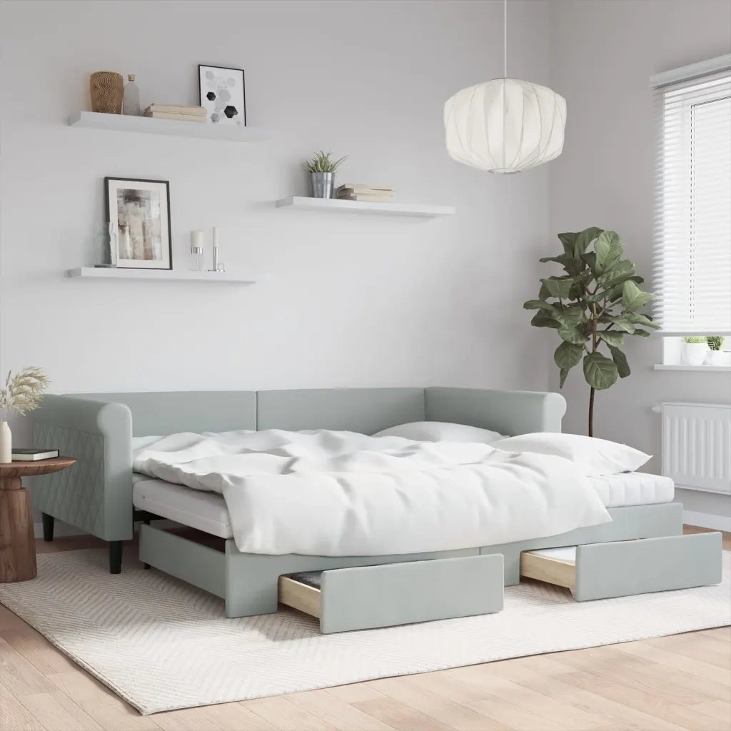Divano Letto Estraibile Cassetti Grigio Chiaro 100x200 Velluto