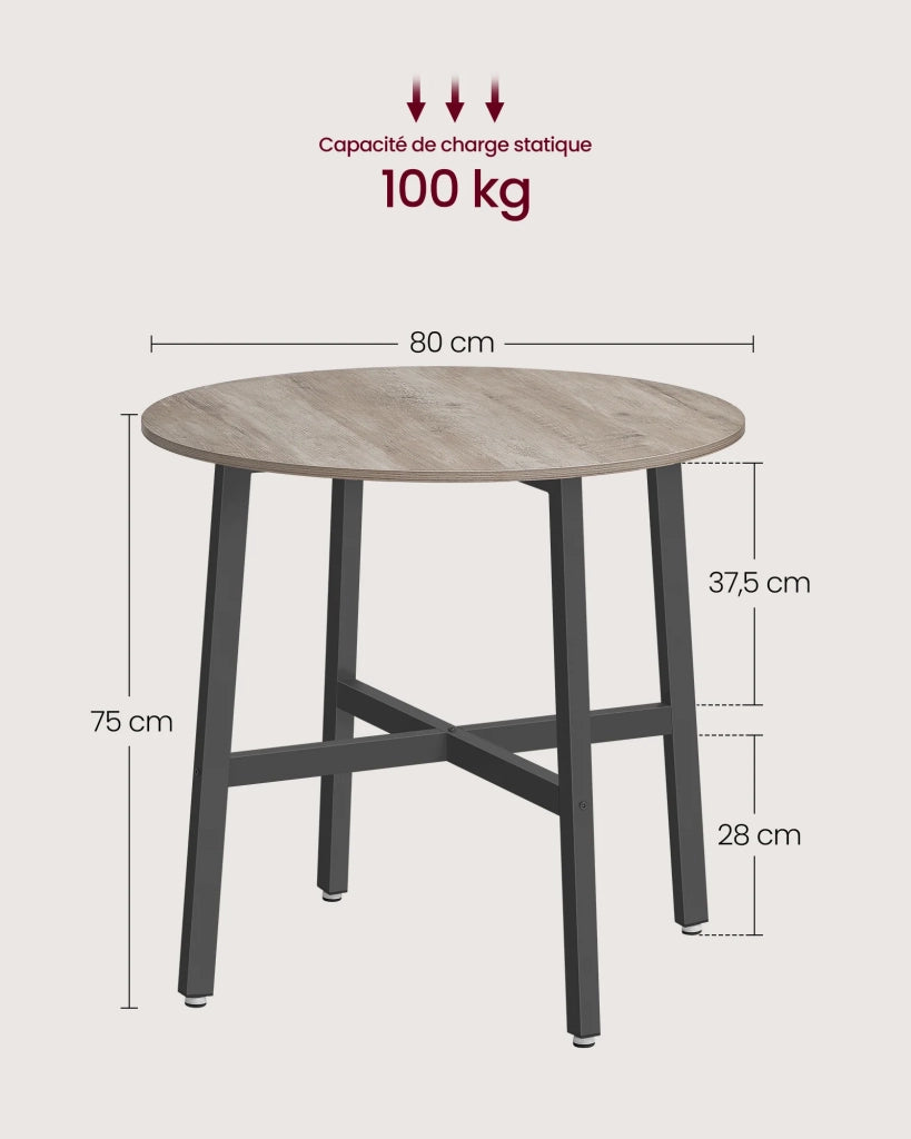 Tavolo da pranzo/cucina rotondo per soggiorno/ufficio 80 x 75 cm stile industriale marrone 12_0007439