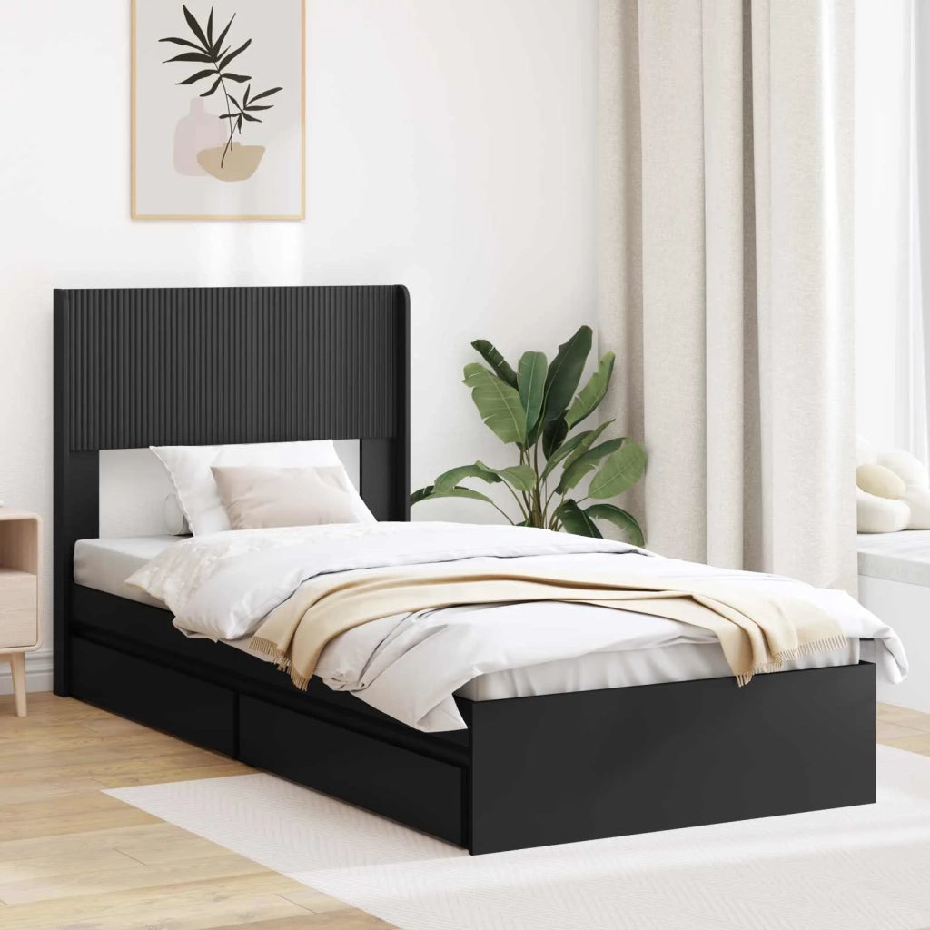 Struttura del letto con stoccaggio e testata Nero 75 x 190 cm 3414426