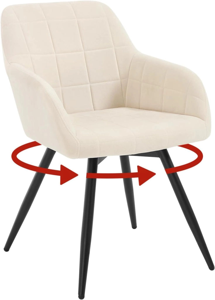 Sedia da Pranzo Girevole, Sedia da Cucina Ergonomica Imbottita in Velluto con Gambe in Metallo, Poltrona per Salotto, Ufficio, Camera da Letto, Balcone, Beige, EZS85be-1
