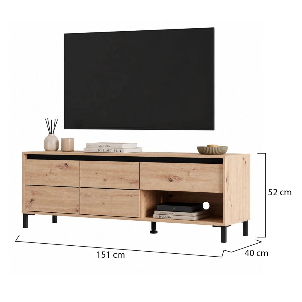 Corciano, Mobile Porta tv un Cassetto, 151x40x52h cm Marrone Rovere Nodi