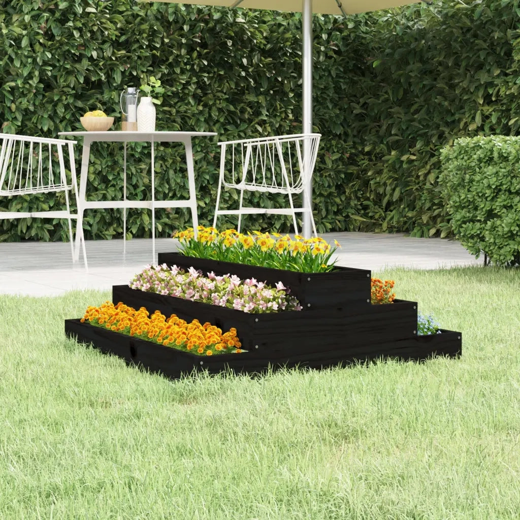 Fioriera | Cassetta per fiori | Vaso Nera 80x80x27 cm in Legno Massello di Pino
