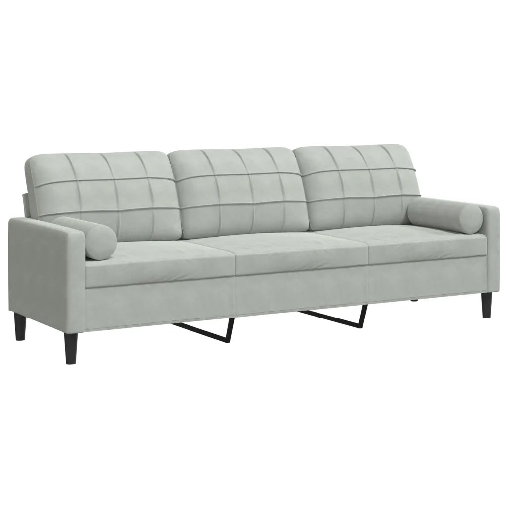Divano | Divano da soggiorno | Sofa a 3 Posti con Cuscini Grigio Chiaro 210 cm in Velluto