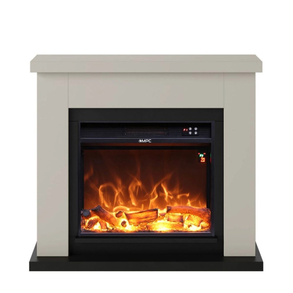 Camino Elettrico da Pavimento 99x88,3x25 cm Effetto Fiamma 1500W Sined Asciano Beige