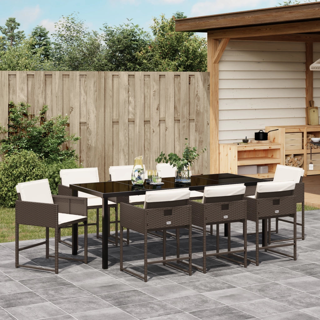 Set da pranzo da giardino 9 pezzi con cuscini Rattan polimero marrone