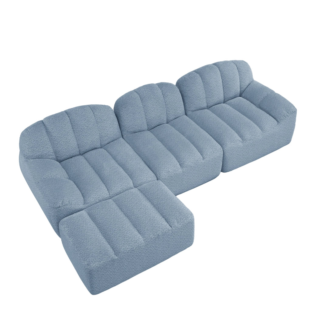 Divano modulare 3 posti a L - Zephmum- 1 pouf, schiuma 32D alta densit¨¤, tessuto morbido, blu