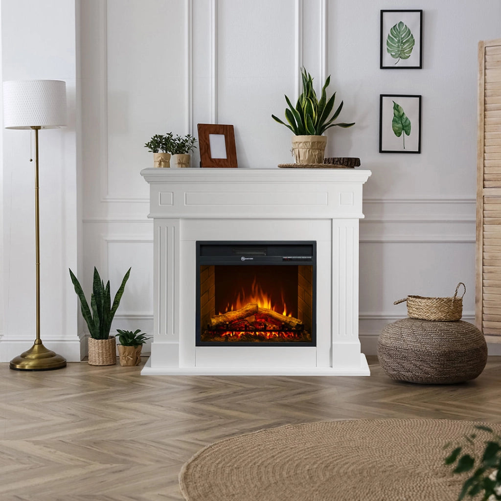Camino elettrico caminetto da terra CAMBRIDGE in legno Bianco 110x25x95h