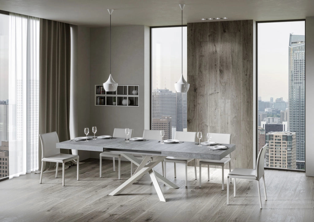 Tavolo allungabile 90x180/284 cm Volta cemento telaio bianco