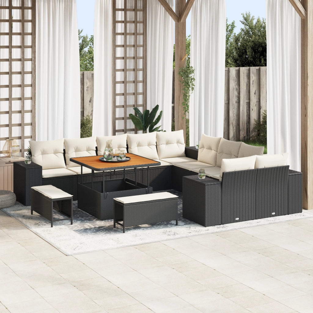 Set di divani da 13 pezzi  con cuscini Nero Polyrattan Acacia