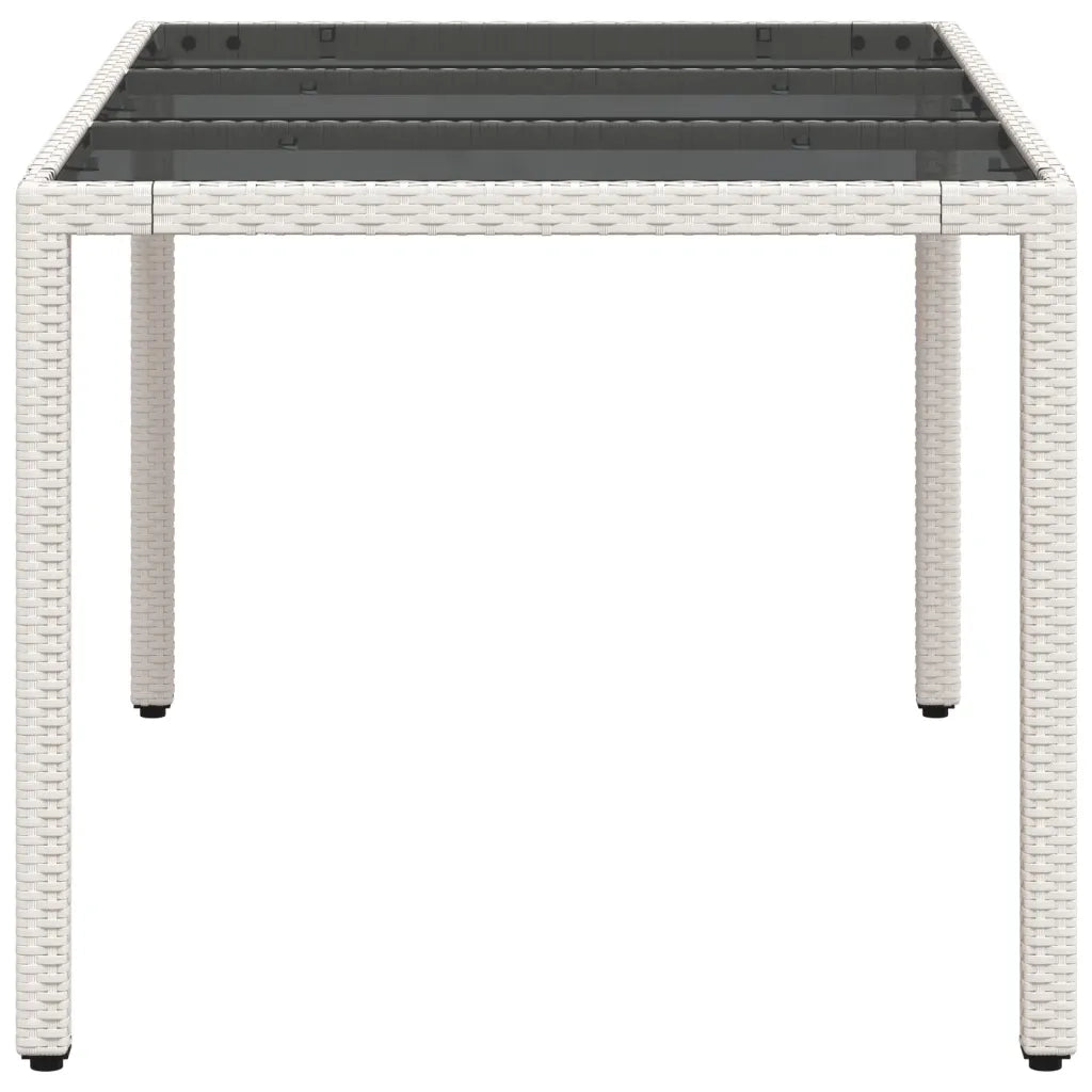 Tavolo da Giardino Piano in Vetro Bianco 150x90x75cm Polyrattan