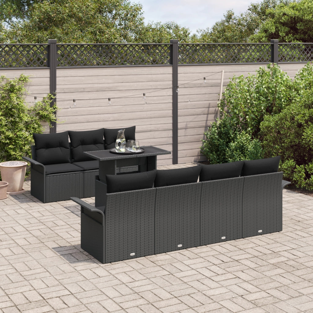 Set divano da giardino 8 pezzi con cuscini Nero Polyrattan