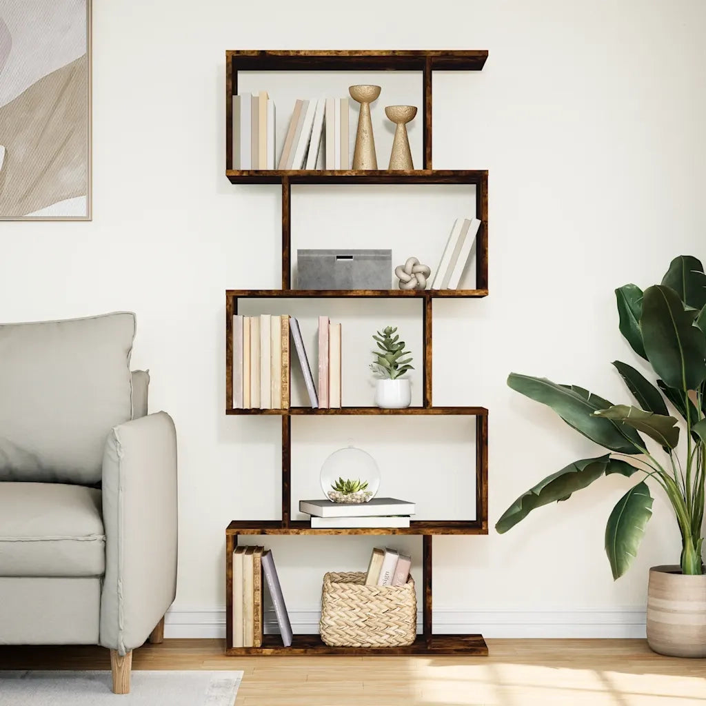 Libreria 5 Ripiani-Scaffale per Libri-Mobile di Stoccaggio Rovere Fumo 70x24x161 cm in Truciolato