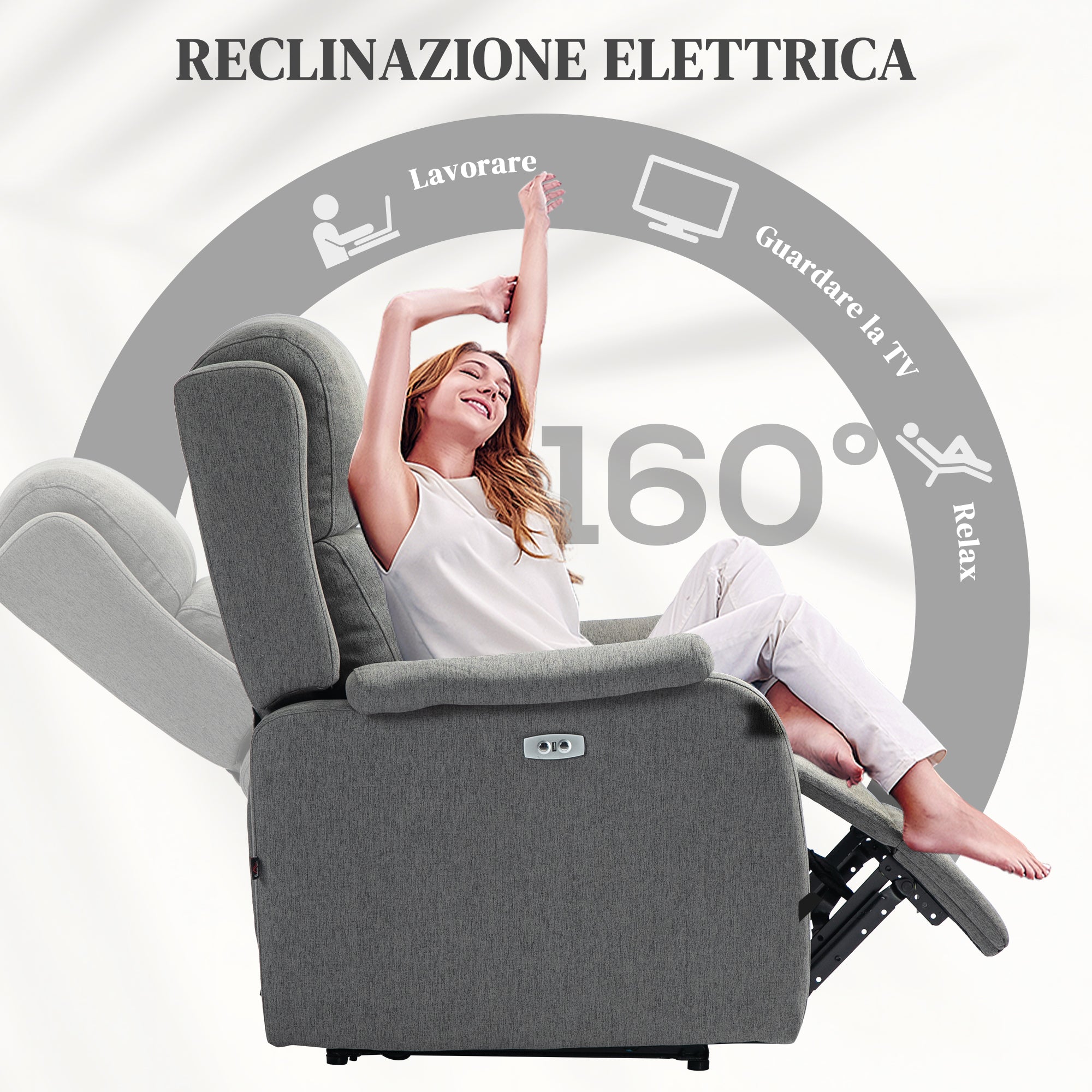 Poltrona Relax Reclinabile 150° con Poggiapiedi 77x91x106 cm in Tessuto Effetto Lino Grigio Scuro