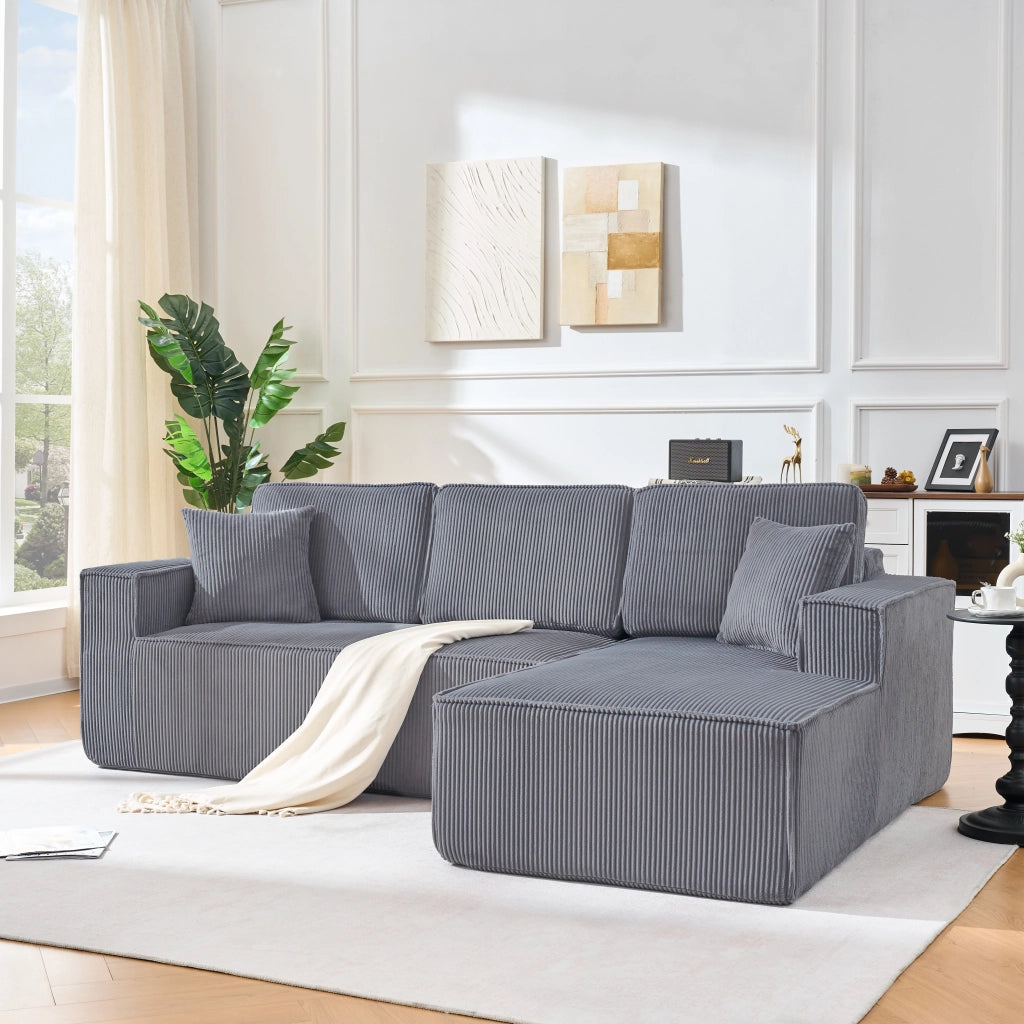 Divano angolare convertibile 2 posti con chaise longue, in velluto a coste, Grigio