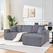 Divano angolare convertibile 2 posti con chaise longue, in velluto a coste, Grigio