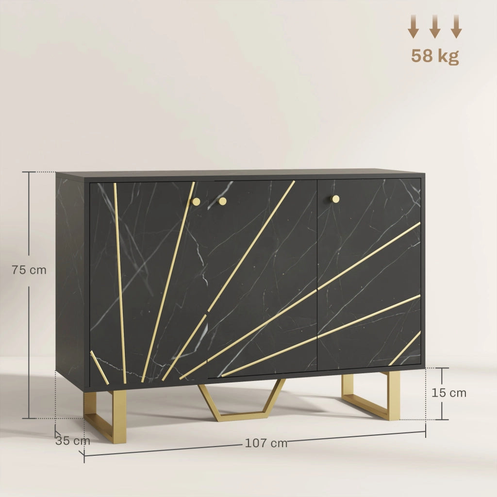 Buffet con 2 ante 3 porte e ripiano regolabile ¨C Zephmum ¨C Nero effetto marmo con gambe metallo