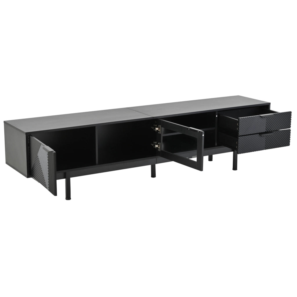Mobile TV nero 200 cm con 2 ante, 2 cassetti e vetro