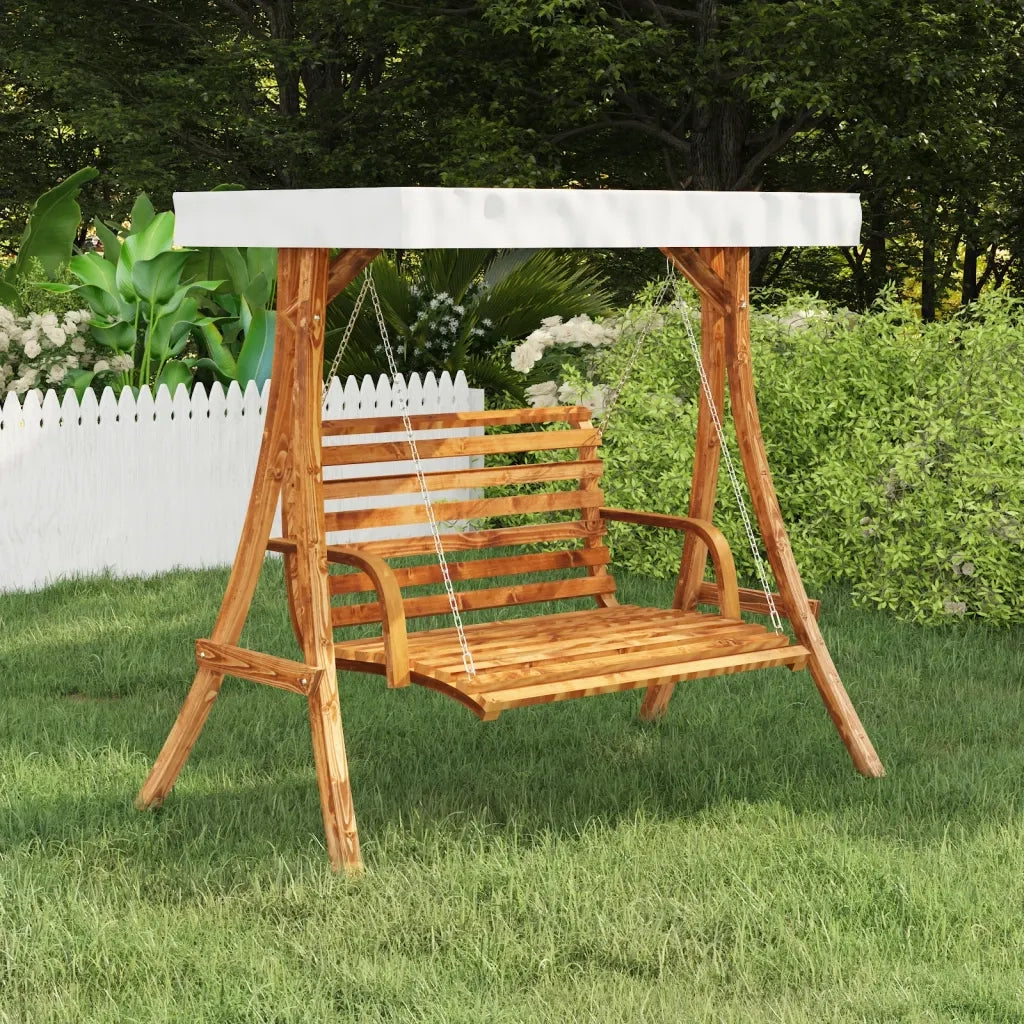 Altalena con Tetto Crema Legno Massello Ricurvo Finitura in Teak 313937