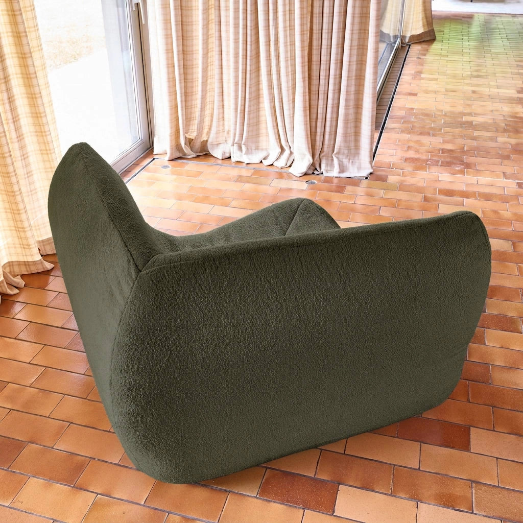 Poltrona angolare in bouclé testurizzato, 1 posto, verde kaki