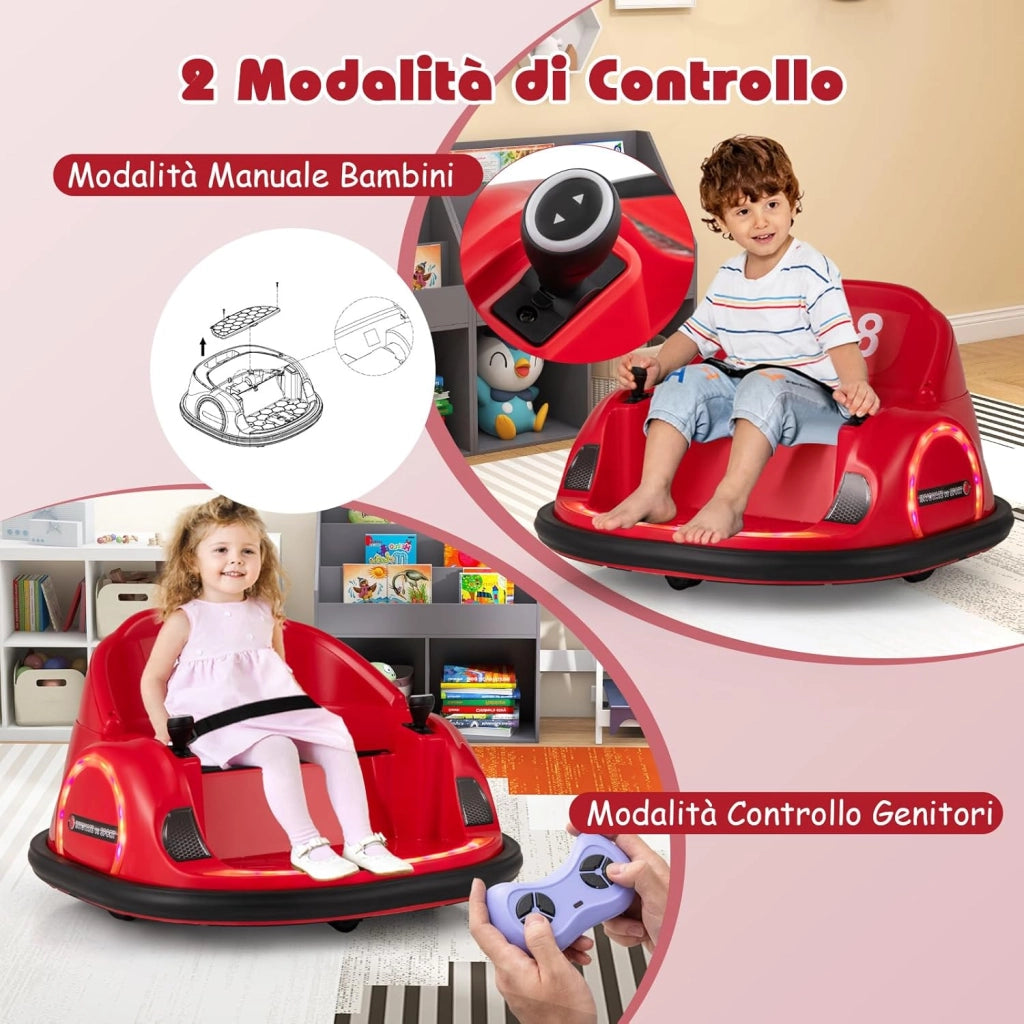 Autoscontro Elettrico per Bambini, Macchina Elettrica per Bambini con Luci LED, Connessione Wireless, Musica Giro a 360°, Macchina Cavalcabile per Bambini 18+ Mesi (Rosso)