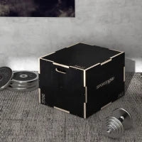 Box Jump Pliometrico a 3 Altezze in Legno Antiscivolo, 76-61-51cm, Nero