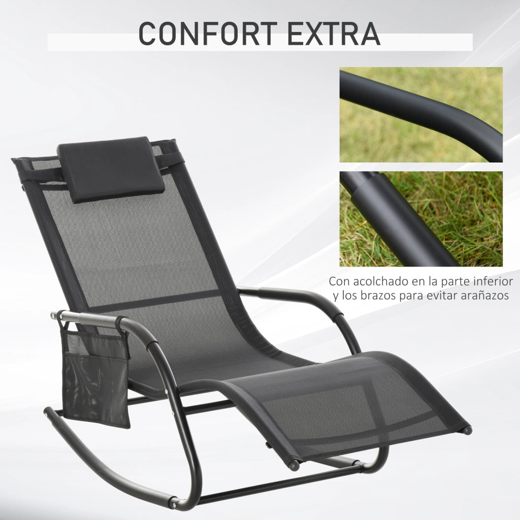 Poltrona dondolo per esterno con braccioli e schienale imbottito, 150x62x88 cm, nero ¨C zephmum ¨C poltrona da giardino reclinabile