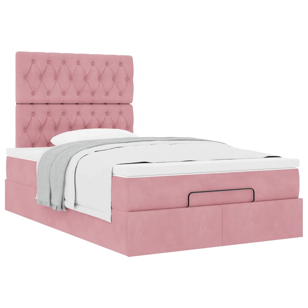 vidaXL Struttura Letto Pouf con Materassi Rosa 120x190 cm Velluto