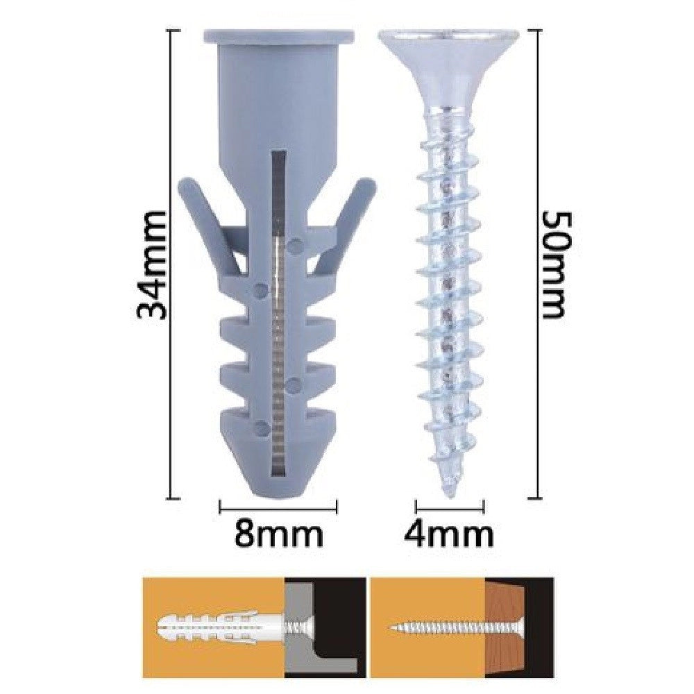 Trade Shop - Set 10pz Viti Vite Croce 4x50mm + Tasselli Con Alette Tassello M8 Fischer 57564 -