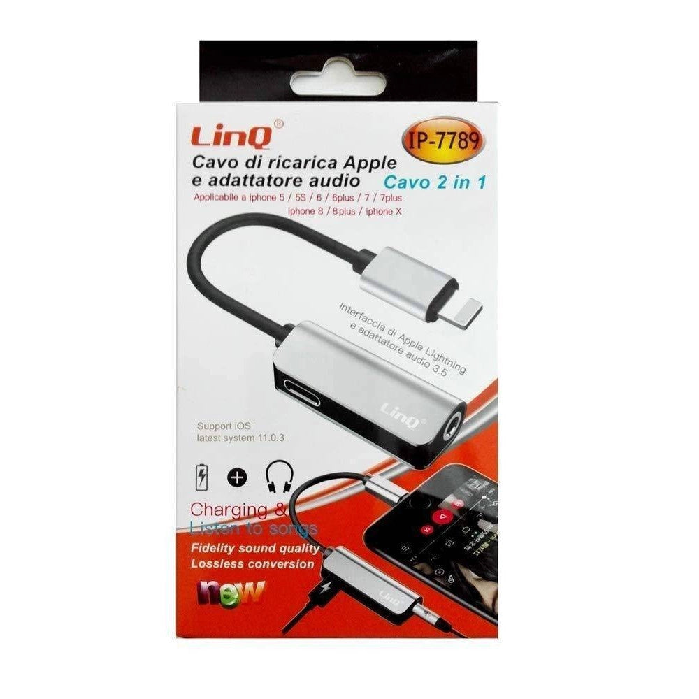 Trade Shop - Cavo Ricarica Adattatore Audio 2 In 1 Lightning Cuffie Jack 3,5mm Iphone Ip-7789 -